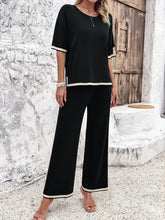 Load image into Gallery viewer, High Quality Elegant Women Clothing 2024 Temperament Casual Solid Color Knitted Shite Sleeved Suit Sweatpants Wide Leg Pants Y2k
