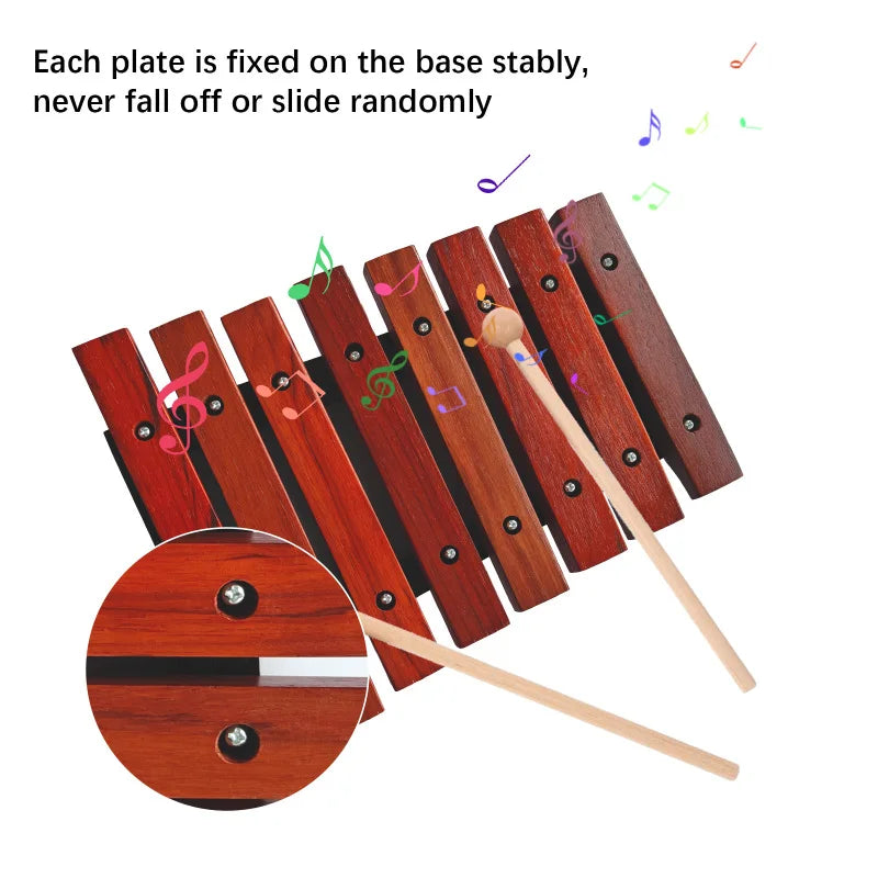 8 Notes Wooden Xylophone Musical Instrument with 2 Wooden Mallets Birch Pine Wooden Small Xylophone Percussion Instrument