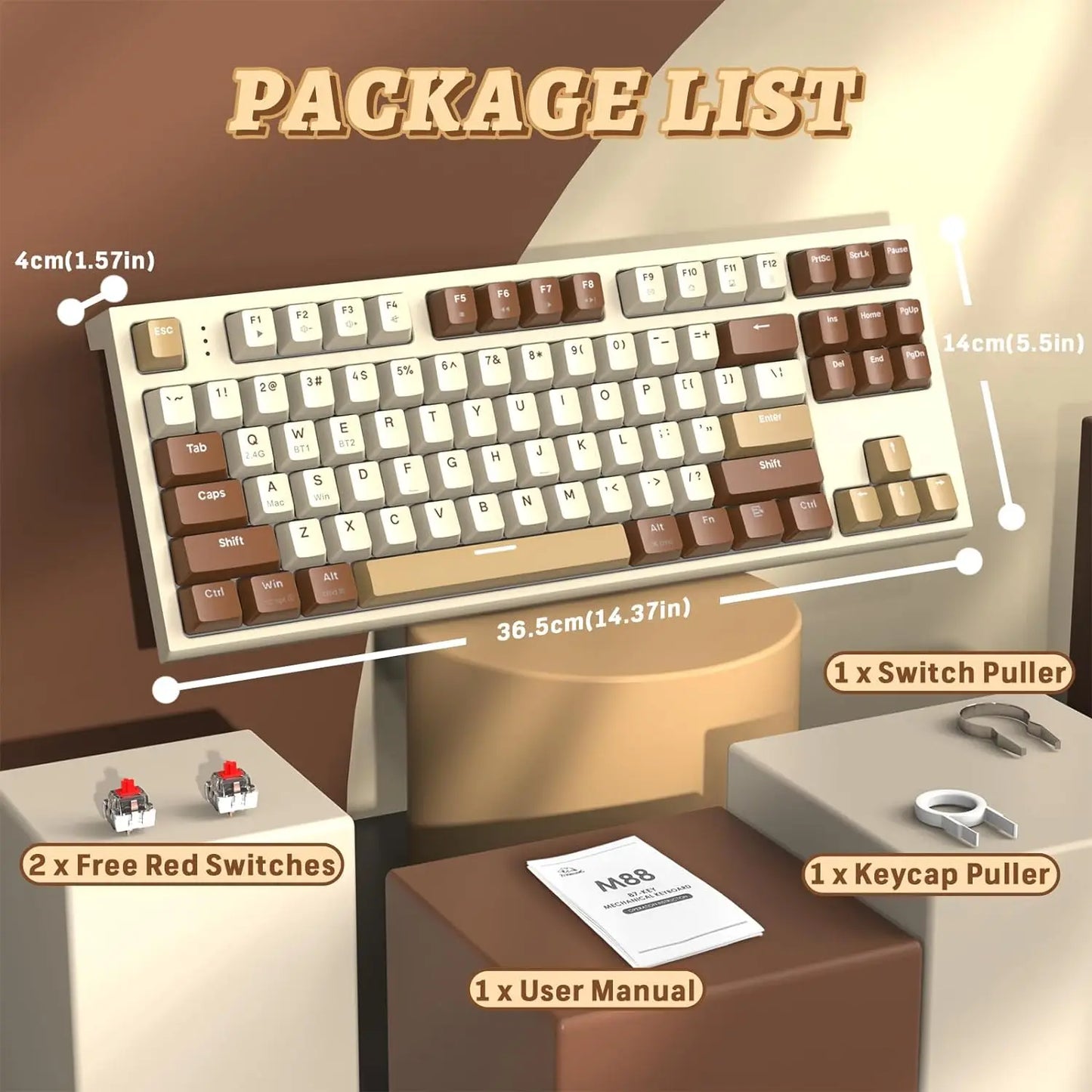 M88 Wireless Mechanical Keyboard,87 Keys QWERTY Layout TKL Hot Swappable Keyboard, Bluetooth/2.4Ghz Dual Mode 2-in-1 Receiver