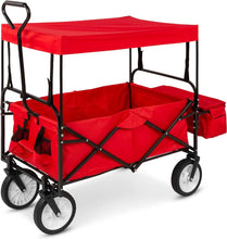 Load image into Gallery viewer, Best Choice Products Collapsible Folding Outdoor Utility Wagon with Canopy Garden Cart for Beach, Picnic, Camping, Tailgates Red
