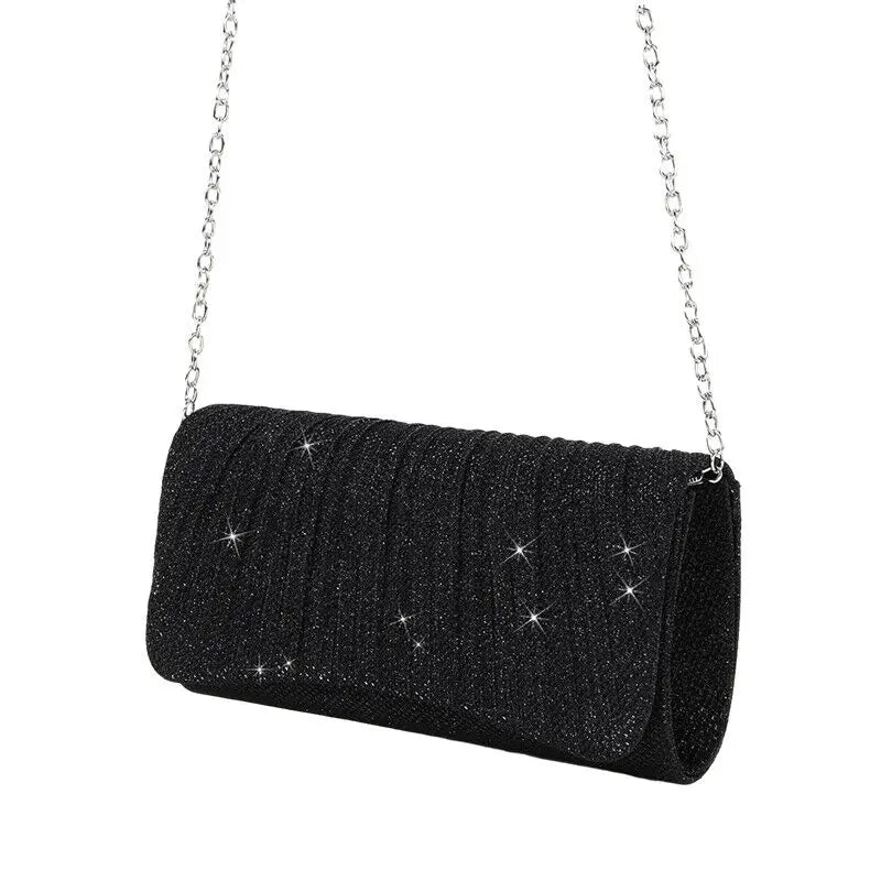 Women Lady Female Silver Evening Dinner Clutch Shiny Elegant Bag Shoulder Bag Handbag Glitter Purse Party Wedding Handheld Bag
