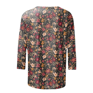 Female Clothing Delicate Fashion Shirts Floral Round Neck 3/4 Sleeves Printed Summer Women Pullover Daily Wear Vetement Femme