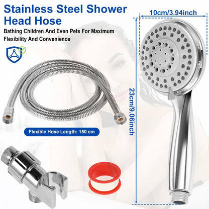 High Pressure Shower Head 5 Modes Adjustable Showerheads with Hose Water Saving Spray Nozzle Shower Head Bathroom Accessories