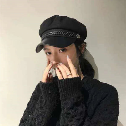 Casual Women Men Hat Spring Autumn Sailor Hats Black Ladies Beret Caps Flat Top Captain Cap Travel Cadet Octagonal Hat