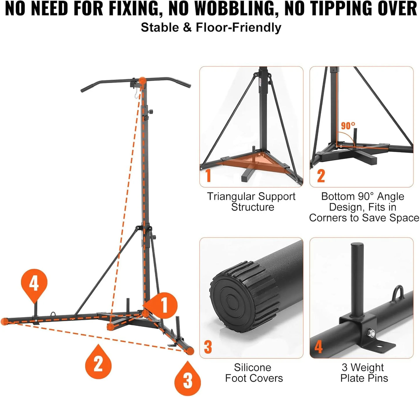 VEVOR 2 in 1 Punching Bag Stand, Steel Heavy Duty Workout Equipment, Adjustable Height Boxing Punching Bag Stand with Pull Up Ba