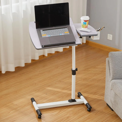 Overbed Bedside Table with Wheels, Adjustable Overbed Table with Tilting Desktops, Rolling Laptop Table, Overbed Desk