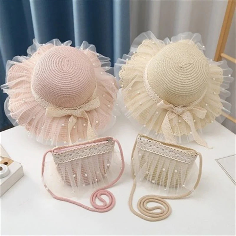 Children Sunscreen Sun Hat Kids Girls Summer Fashion Straw Hat And Bag For Girls Cool Hat Girl Cute Breathable Baby Accessories