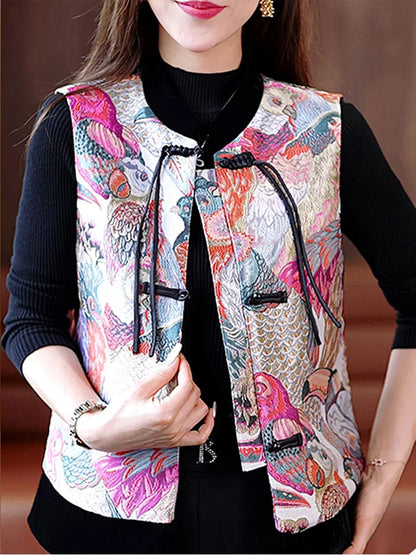 Elegant sleeveless vest jacket women vest new Chinese style Tang suit top cardigan with pockets can be worn in all seasons