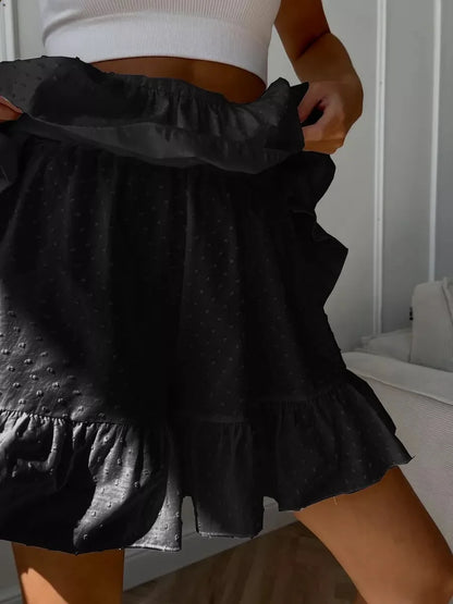 The new women's clothing in summer is a solid color high-waisted lace design sexy cake skirt skirt