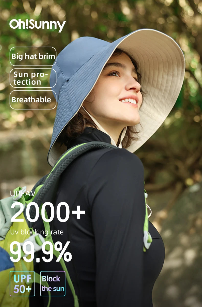 OhSunny Fisherman Hats for Women,Womne's Bucket Sunhat Double-Sided Wearing,UPF50+ Large Brim Hiking Hats with Ponytail Hole