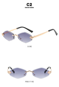 Fashion Small Polygonal Sunglasses for Women Luxury Brand Rmless Brown Rhombus Sun Glasses Woman Vintage Metal Shades Eyewear