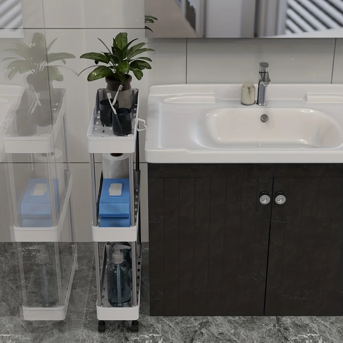 3/4-Tier Slim Rolling Storage Racks – Compact Cabinet Shelf for Bathroom, Kitchen, Laundry Room, and Narrow Spaces Organization