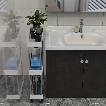 3/4-Tier Slim Rolling Storage Racks – Compact Cabinet Shelf for Bathroom, Kitchen, Laundry Room, and Narrow Spaces Organization