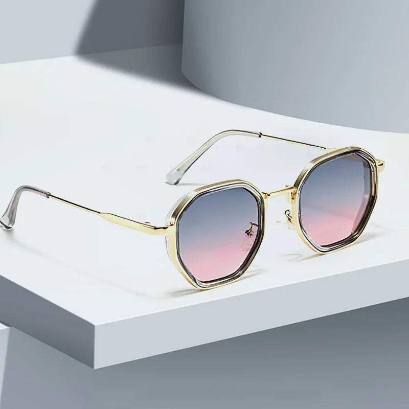 2025 New Vintage Sunglasses for Women Modern Fashionable Octagonal Glasses with Black Lenses Golden Edging Sun Glasses UV400