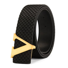 Load image into Gallery viewer, Men&#39;s Belt Casual Business V letter Slide Buckle Fashionable Checkered Plaid Leather Male Belt for Men
