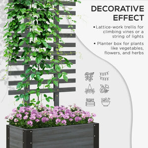 Raised Garden Bed with Trellis 58 Outdoor Wooden Planter Box with Wheels for Vine Plants Flowers Climbing and Planting Gray