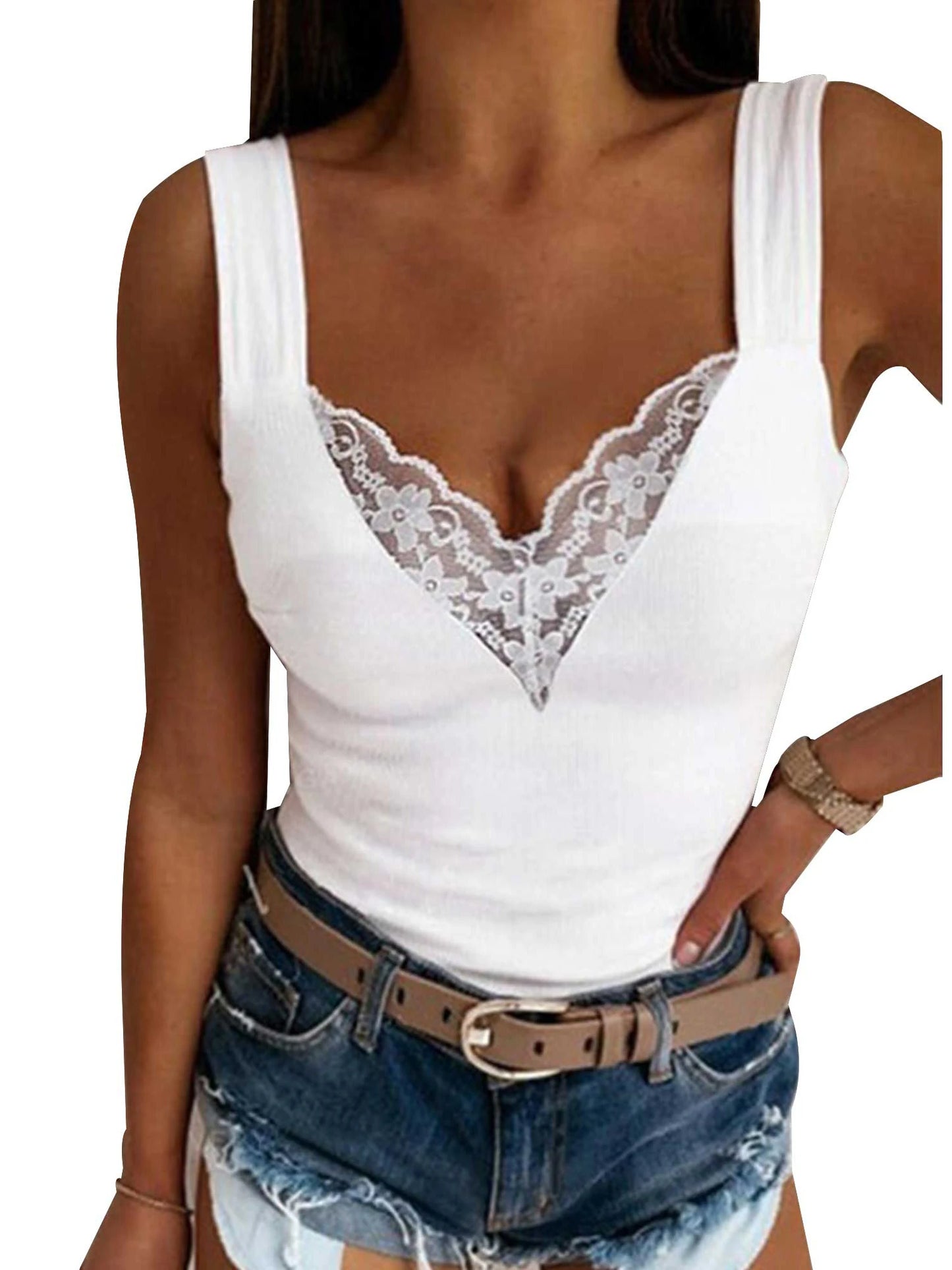 Women's Clothing Sexy Lace Tank Top For Ladies Autumn Basis Sleeveless Vest Pullover Y2K Tops Elegant Female T-shirts Tees