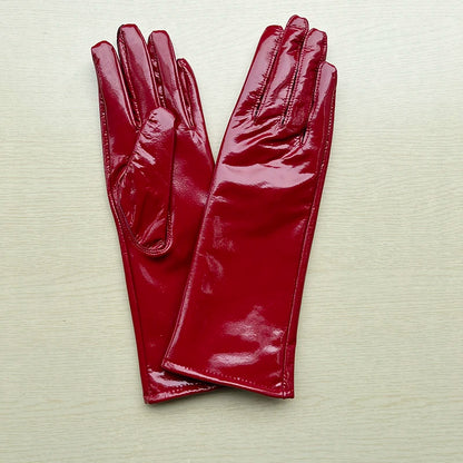 Long Gloves For Women Spring Winter Male Patent Leather Fashion Catwalk Motorcycle Riding Luvas Brilliant Warm Arm Warmer Gants