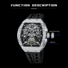 Load image into Gallery viewer, Men Mechanical Winding Watch Montre Homme 2024 New BRUBOSES 5ATM Water Resistant Luminous Tonneau Quartz Wristwatch WIth Diamond
