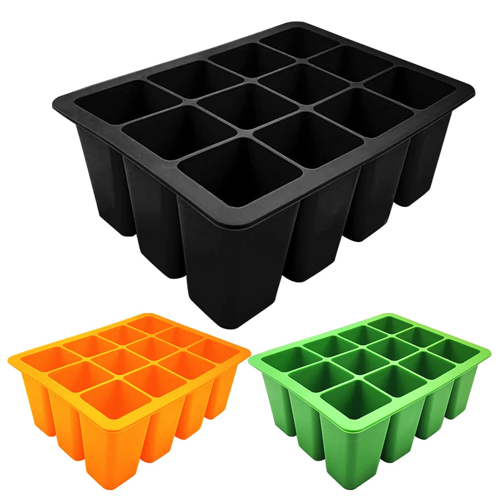 12 Holes Silicone Seedling Starter Trays Breathable Flower Plant Seed Grows Box Reusable Gardening Sowing Tray for Plants Indoor