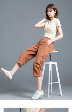 Load image into Gallery viewer, Women Clothing New Summer Simple Casual Cotton Linen Haren Capri Pants Female Solid High Waist Loose Cropped Trousers Pantalones
