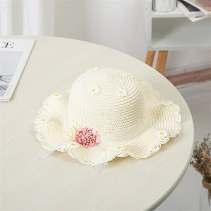 Kids Sun Hat Girls Summer New Straw Bag Cap Set Baby Travel Sun Protection Beach Hats Sun Fisherman Hat