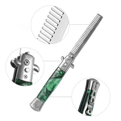 Knife Comb Pocket Comb Spring Comb 3Colors Stainless Steel Switchblade Spring Pocket Oil Hair Comb Foldable Hairstyling Brush
