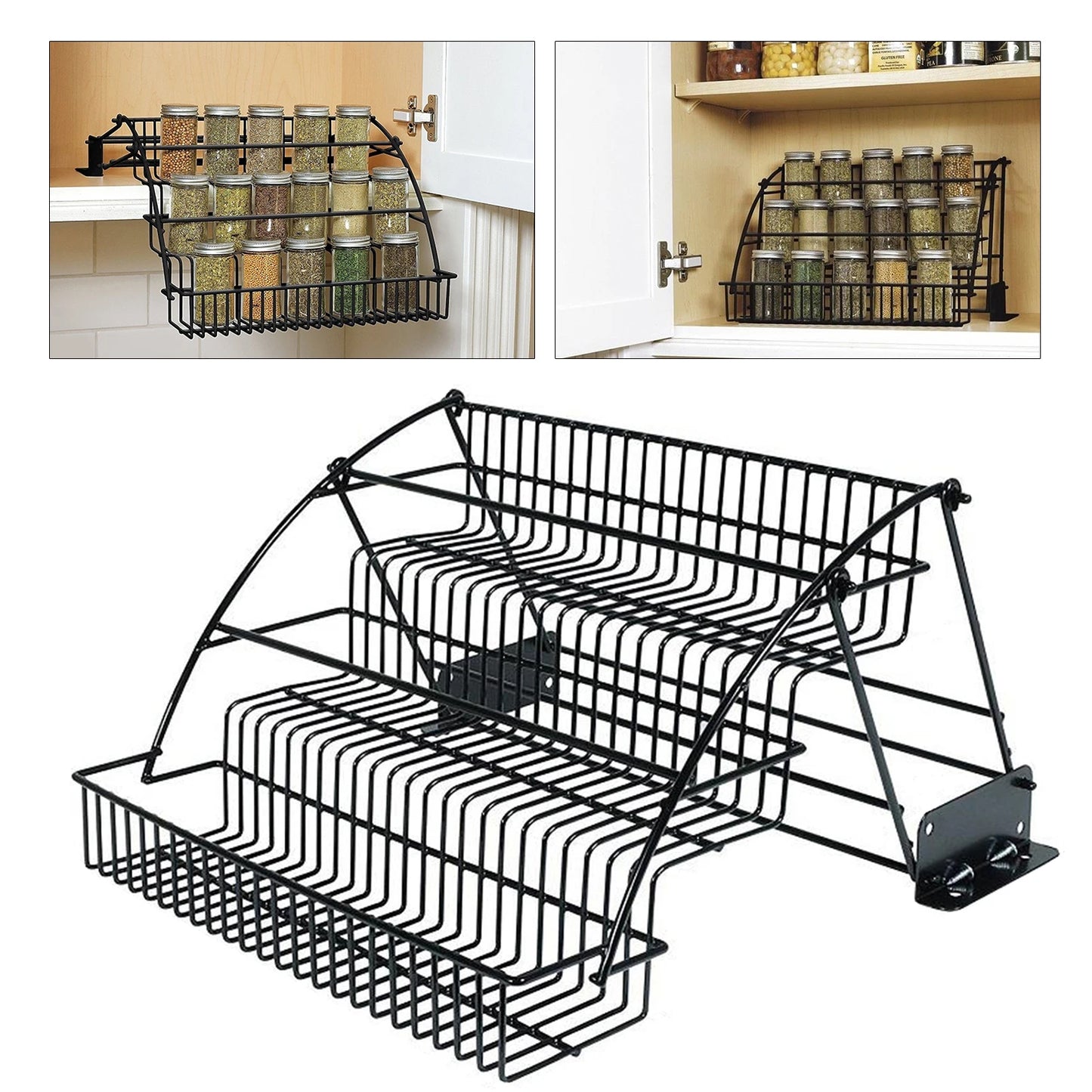 3 Tier Layer Kitchen Storage Pull Down Basket Spice Rack Cabinet Pantry Shelf Countertop Jars Rack Organizer
