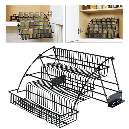 3 Tier Layer Kitchen Storage Pull Down Basket Spice Rack Cabinet Pantry Shelf Countertop Jars Rack Organizer