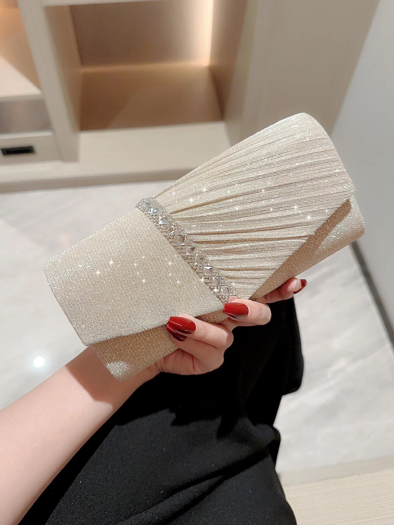 Women Lady Female Silver Evening Dinner Clutch Shiny Elegant Bag Shoulder Bag Handbag Glitter Purse Party Wedding Handheld Bag