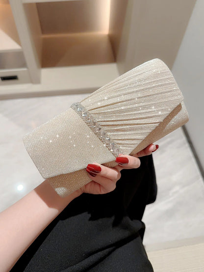 Women Lady Female Silver Evening Dinner Clutch Shiny Elegant Bag Shoulder Bag Handbag Glitter Purse Party Wedding Handheld Bag