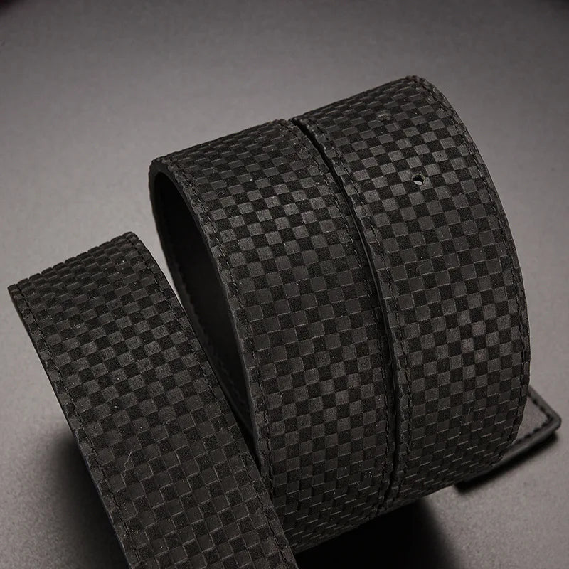 Men's Belt Casual Business V letter Slide Buckle Fashionable Checkered Plaid Leather Male Belt for Men