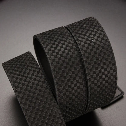 Men's Belt Casual Business V letter Slide Buckle Fashionable Checkered Plaid Leather Male Belt for Men