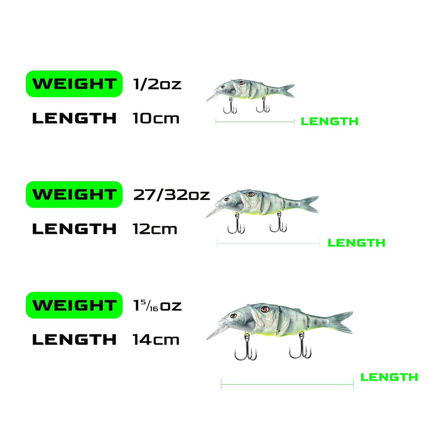 HANDING 3Pcs M1 Jointed Swimbait 3-Segments Body Fishing Lure Tackle Slow Sinking Fishing Lure Hard Bait Lures with Wide Lip