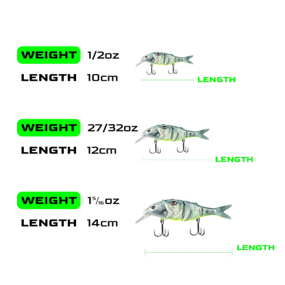HANDING 3Pcs M1 Jointed Swimbait 3-Segments Body Fishing Lure Tackle Slow Sinking Fishing Lure Hard Bait Lures with Wide Lip