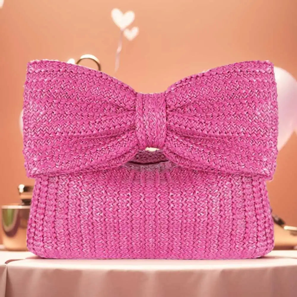 Women Weaving Clutch Bag Zipper Closure with Bow Simple Clutch Purse Versatile Female Party Wedding Bag