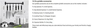 15-Piece Flat Top Grill Tool Set for Blackstone and Camping, Stainless Steel Accessory Set for Outdoor Grilling
