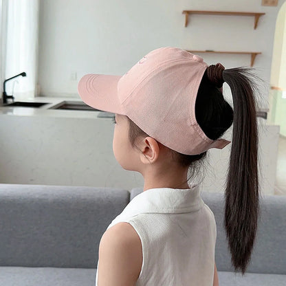 Kids Baseball Caps  Children Love Embroidery Breathable High Ponytail Baseball Caps Adjustable Summer UV Protection Snapback Hat
