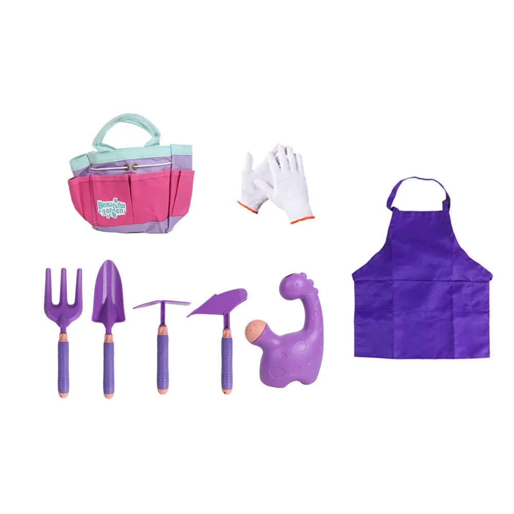 WizKidz Kids Gardening Tool Set with Wheelbarrow Watering Can Gloves Rake Shovel Trowel Double Hoe Apron Boys Girls Outdoor Toys