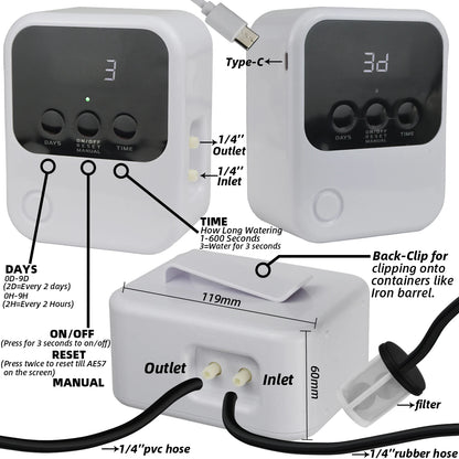 Garden Solar Powered Timer Drip Irrigation Kit DIY Automatic Watering System Drippers Nozzles for Balcony Potted Plants Flowers