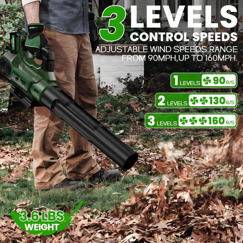 20V Cordless Leaf Blower, 580CFM Electric Leaf Blower with 4.0Ah Battery and 2A Fast Charger, Adjustable Speed Up to 160MPH