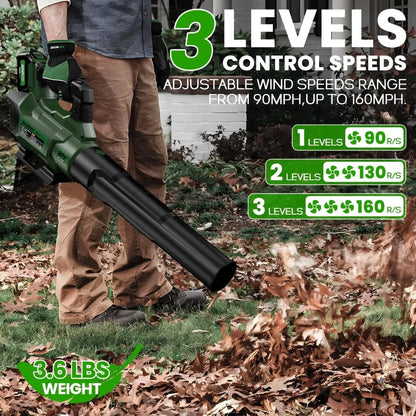 20V Cordless Leaf Blower, 580CFM Electric Leaf Blower with 4.0Ah Battery and 2A Fast Charger, Adjustable Speed Up to 160MPH