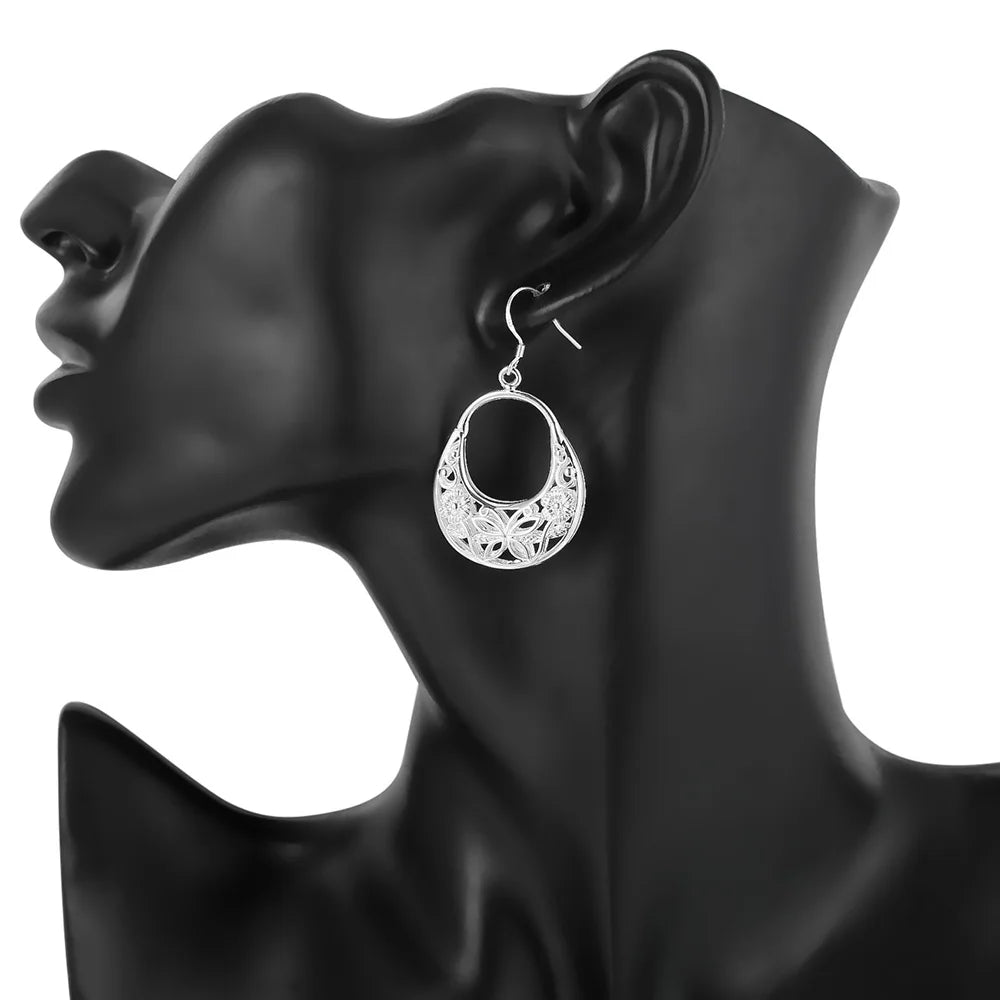 925 Sterling Silver Carved Butterfly Flower Earrings Women Fashion Jewelry Gift Ideas Wedding Beautiful Earrings