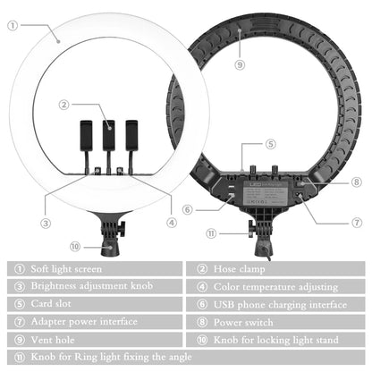 18 Inch Ring Light 36W Dimmable 3200K-5600K Light Carrying Bag for YouTube Selfies Photography Compatible Smartphones
