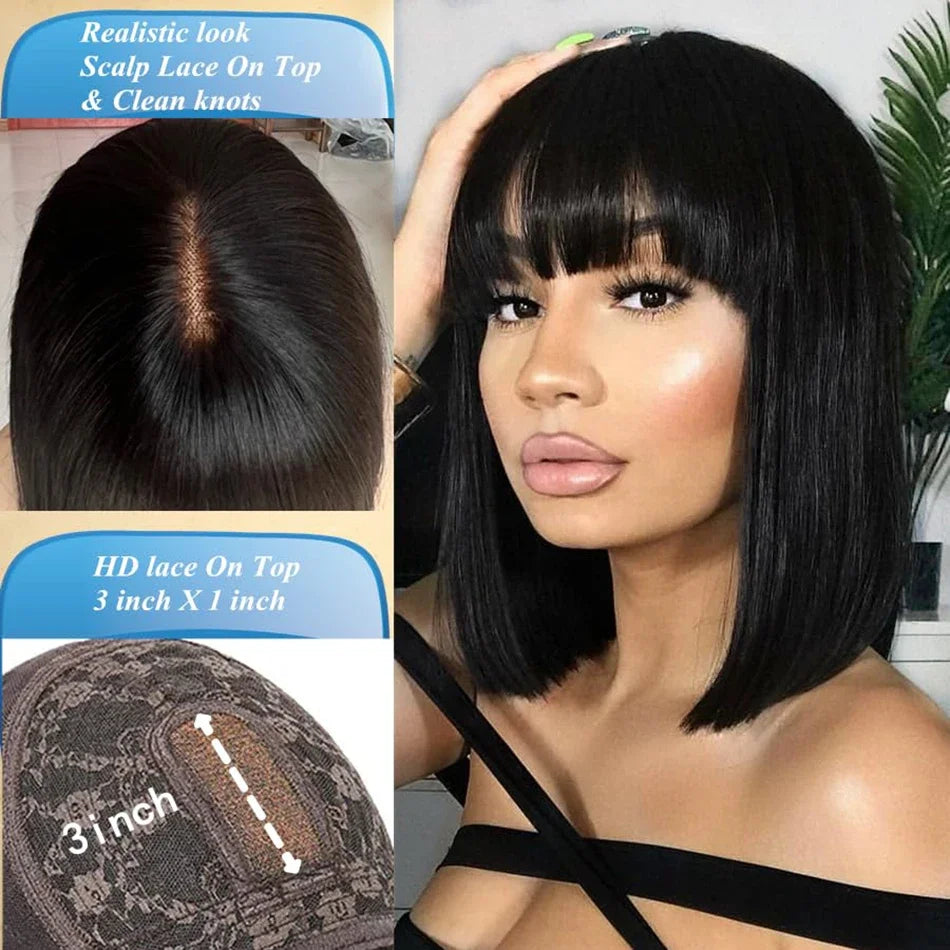 250 Density 3x1 Middle Part Lace Wig Bone Straight Cheap Wigs Full Machine Made Human Hair Wig with Bangs on Clearance Sale