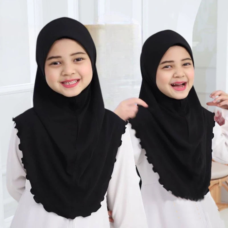 H120 Teenage girls plain hijab hats muslim scarf islamic headscarf hat amira pull on headwrap beautiful 10 years girl scarf