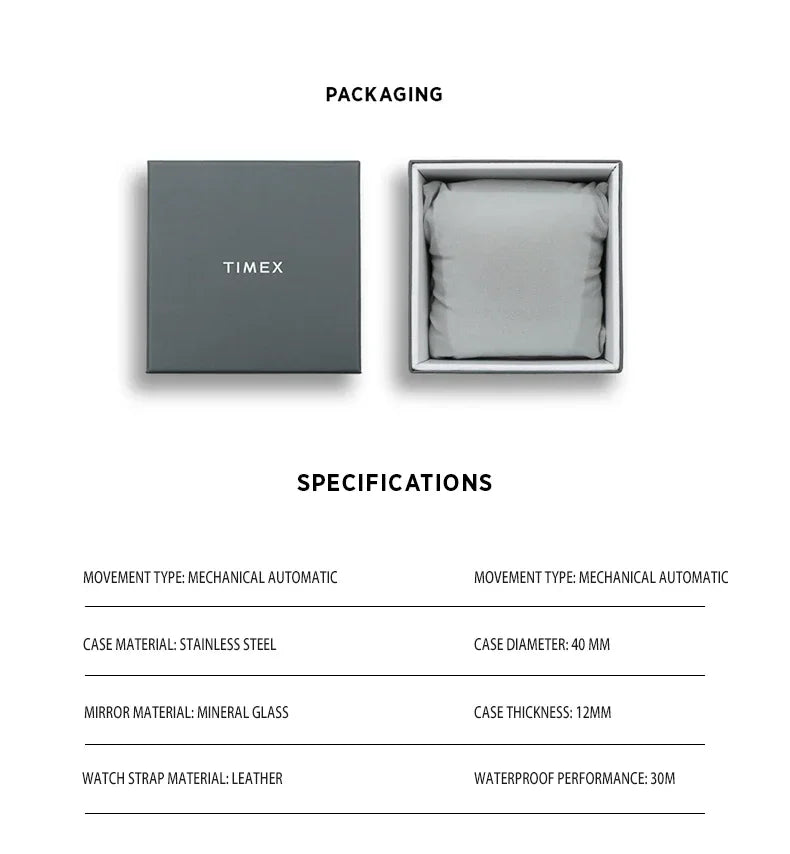 TIMEX Watch Men Automatic Mechanical Fashion Sports Waterproof  Watches Watch Business Leisure Watch