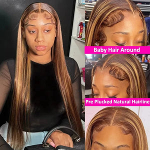 4/27 Highlight Wig Human Hair Honey Blonde Colored Straight 360 lace front wig human hair Brazilian glueless wigs human hair