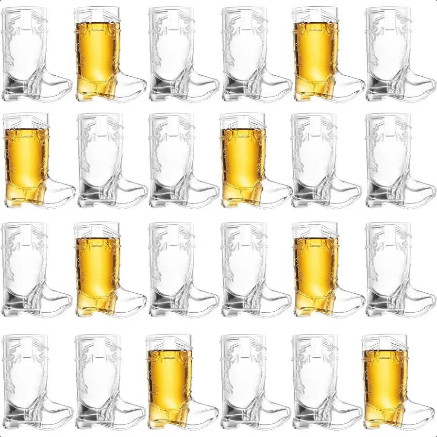 24 Mini Boot Shot Glasses 1 oz Reusable and Disposable Clear Plastic Shot Cups for Cowboy Cowgirl Themed Parties Decorations an
