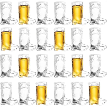 24 Mini Boot Shot Glasses 1 oz Reusable and Disposable Clear Plastic Shot Cups for Cowboy Cowgirl Themed Parties Decorations an